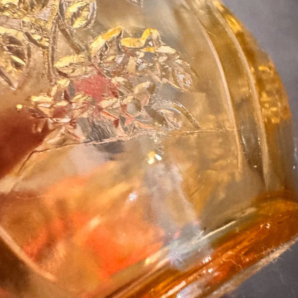 Antique Amber Depression Glass Tea Cups Embossed Floral Pattern Set of 2 Vintage